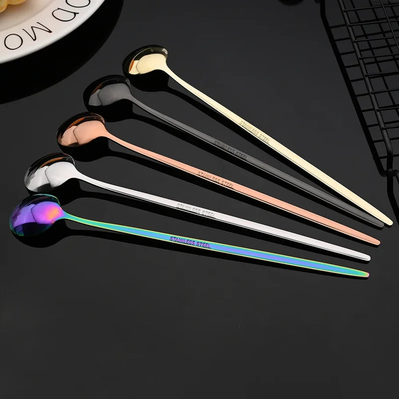 6-Piece Stainless Steel Long Handle Ice Spoon Set - Gold-Tone Coffee & Tea Stirring Utensils