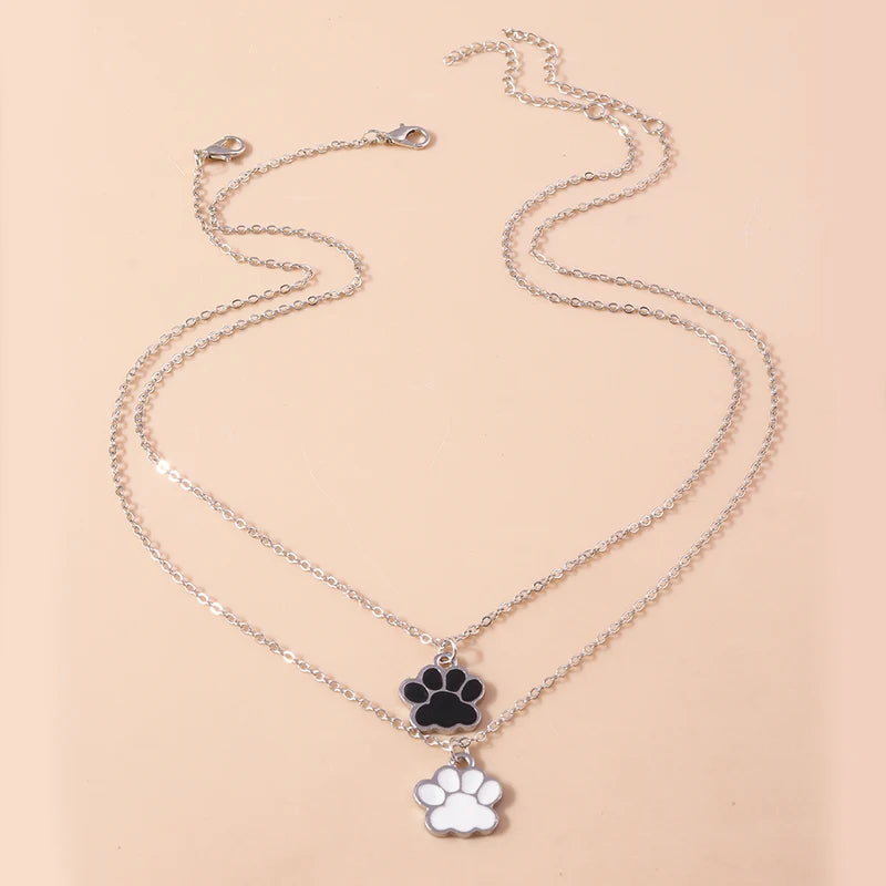 Cute Enamel Paw Necklace Set for Women Men - Matching Dog & Cat Pendant Jewelry