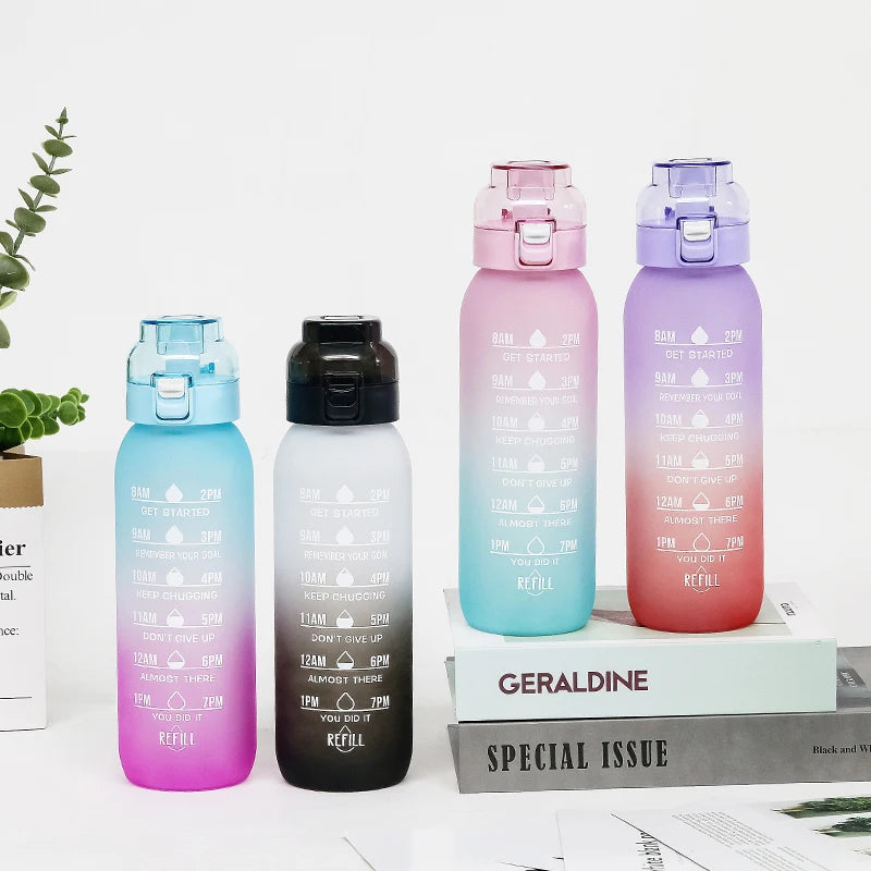 Reusable 1000ML Water Bottle with Straw & 5 Flavor Pods - Sports & Outdoor Active Hydration