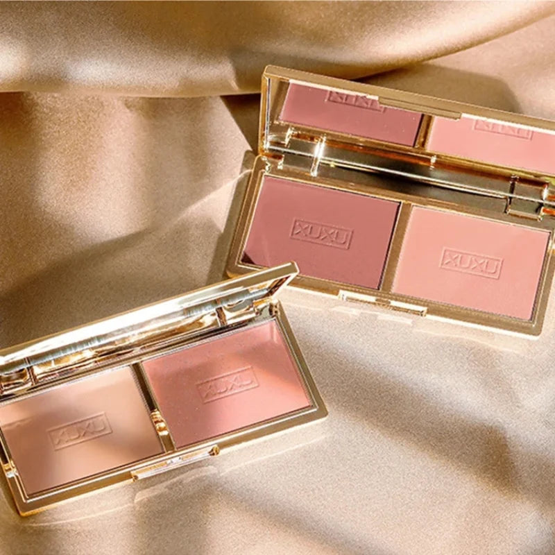 Colorful Peach Blush Palette - Natural Rose Pink Red Cheek Makeup with Shimmer
