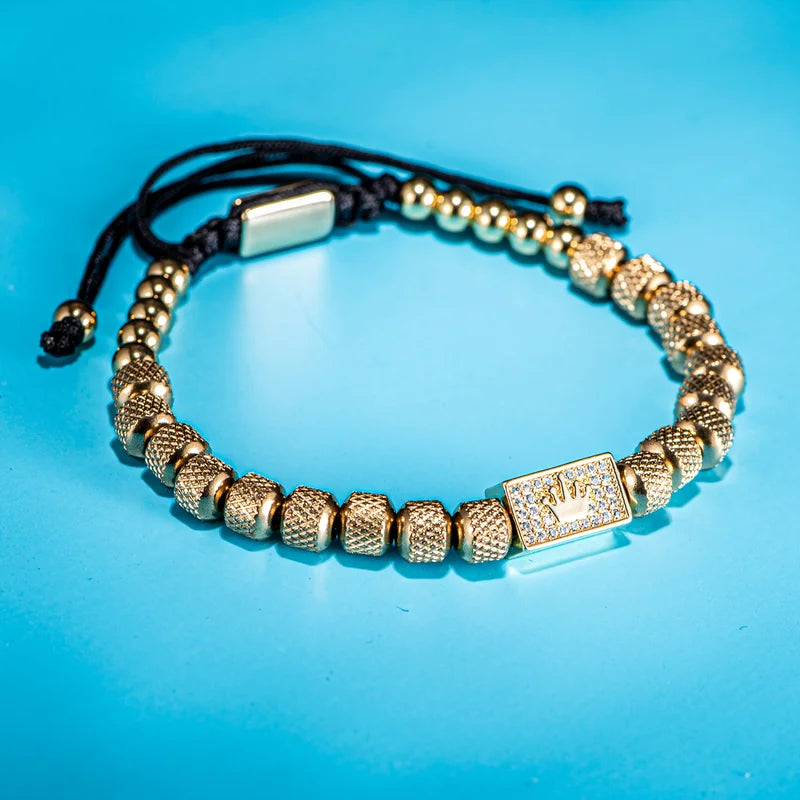 Luxury Micro-Set Bead Bracelet with Adjustable Size Men’s Braided Jewelry
