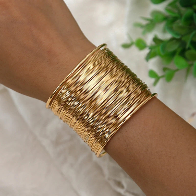 Vintage Punk Wide Wire Cuff Bangle Bracelets for Women Exaggerated Metal Jewelry