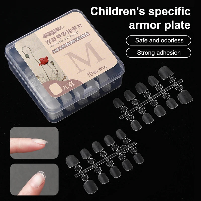 Kids Fake Nail Tips Set - 100 Clear Short Press-On Nails for Children’s Manicure
