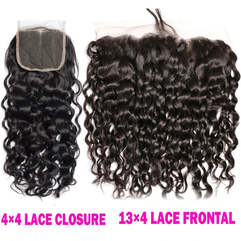 Remy Human Hair Lace Frontal Closure 4x4 Water Wave & Kinky Curly Transparent 13x4 Pre Plucked