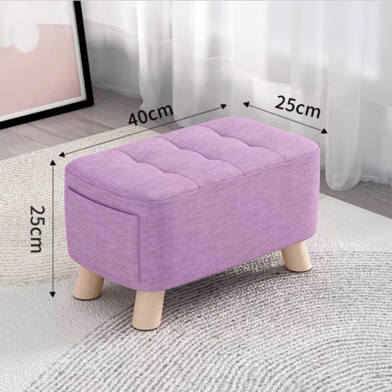 Wooden Fabric Stool for Home Shoe Changing, Footstool, Living Room Seat