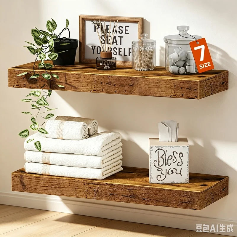 Space-Saving Solid Wood Wall Shelf Floating Rack for Living Room & Bedroom