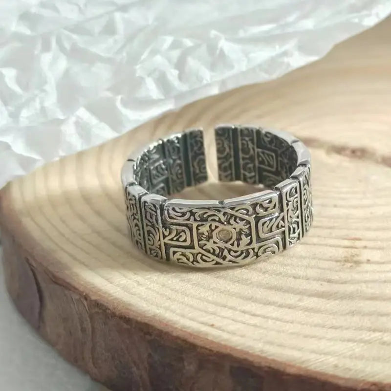 Retro Grass Pattern Ring for Men Unisex Punk Gothic Handmade Silver Jewelry