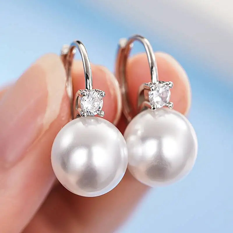 Elegant Drop Earrings with Imitation Pearl and CZ for Wedding and Engagement