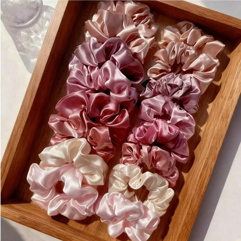 16-Piece Satin Hair Ties Set - Pink & Brown Hair Accessories for All Styles