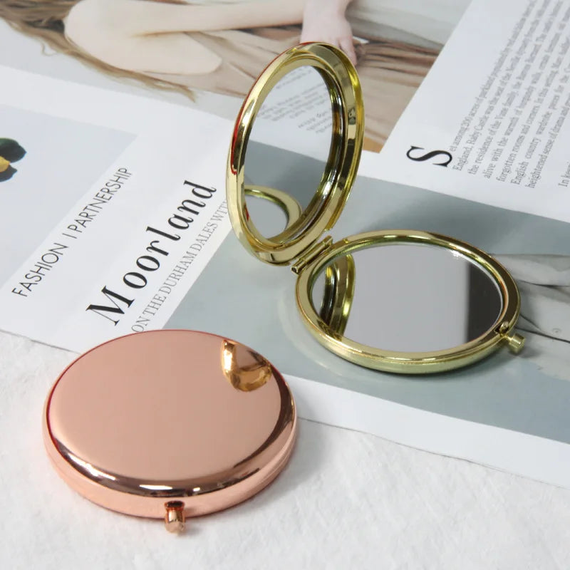 Double-Sided Portable Folding Makeup Mirror - Small Round Handheld Mirror for Men & Women