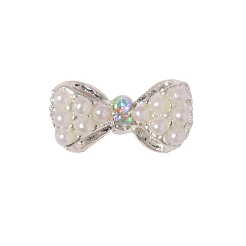 10PCS Bow Nail Charms Set - Super Flash Zircon, Silver Butterfly & Diamond Bows for Nail Art