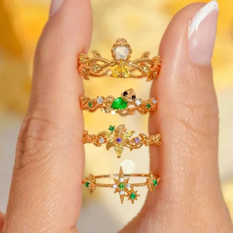 Colorful Fairy Tales Princess Cubic Zircon Ring for Women Girls Adjustable Jewelry