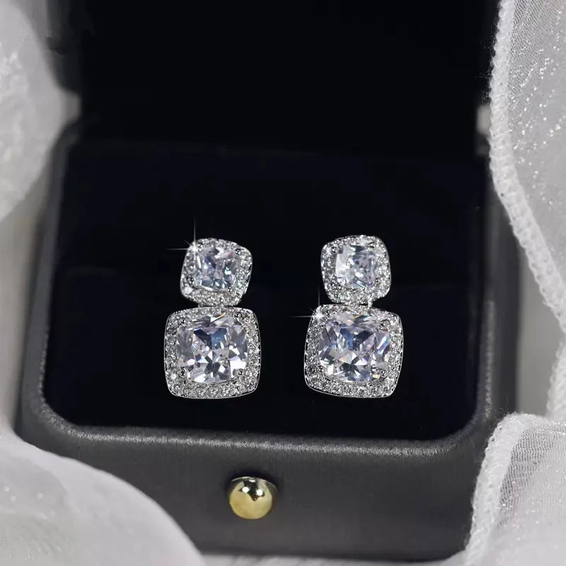 Dangle Earrings with Crystal CZ for Women - Silver Color Jewelry Accessory