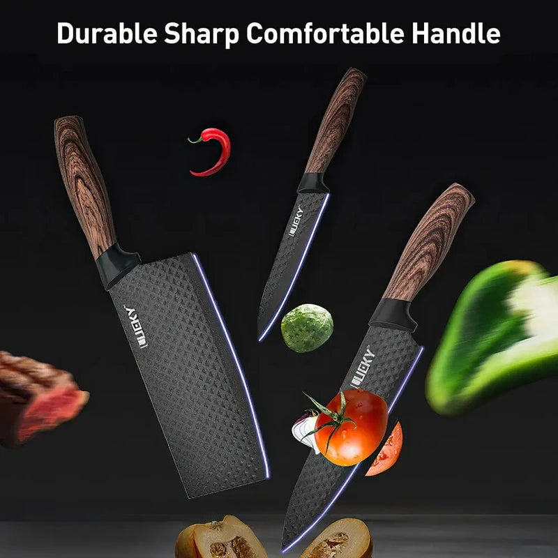 6-Piece Stainless Steel Kitchen Knife Set with Wooden Handles - Sharp & Durable