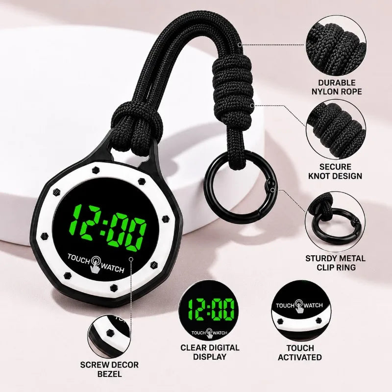 Digital Hanging Watch with Braided Rope Lanyard - Portable LED Pendant Clock