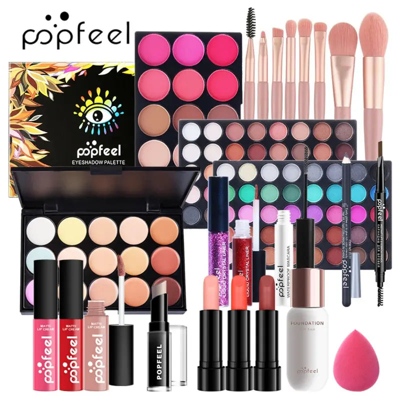 All-in-One Makeup Kit with 3 Sets for Full Face Looks - Beginner Friendly, Travel Ready