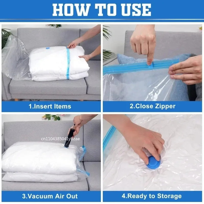 Vacuum Compression Storage Bags for Clothing and Bedding - Large Capacity, Airtight, Reusable