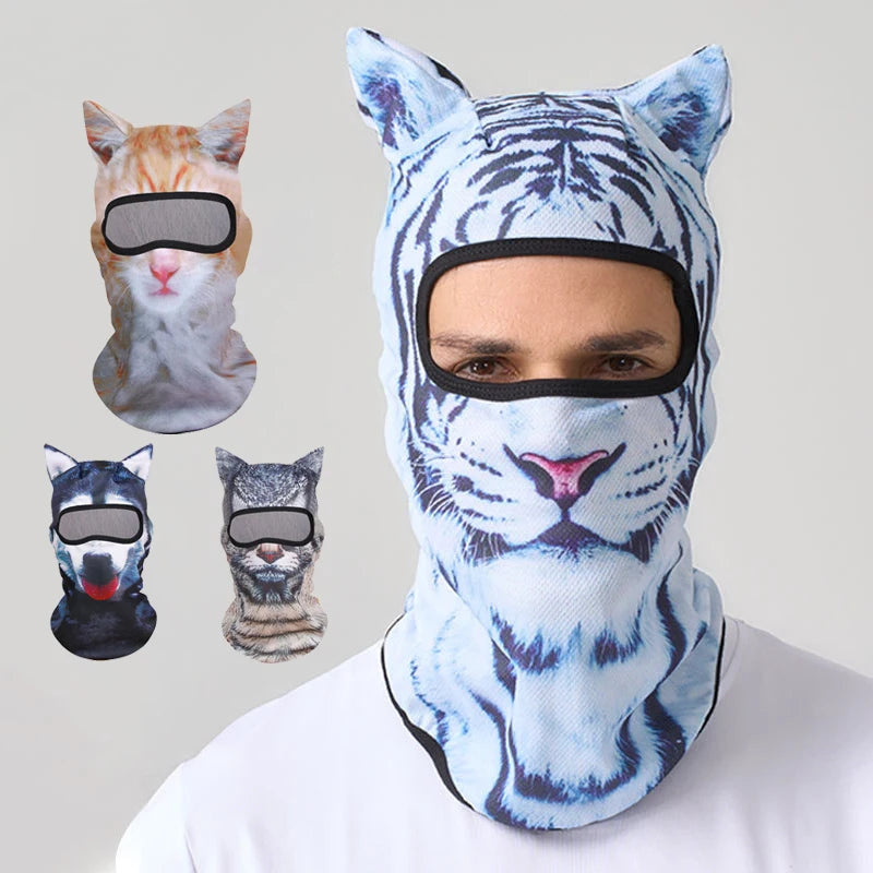 Funny 3D Cat Animal Ski Balaclava with Ears - Unisex Ski Mask Hat for Festivals and Halloween