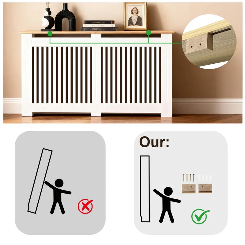 Large Radiator Cover Wood Cabinet for Heater MDF Shelves Home Decor