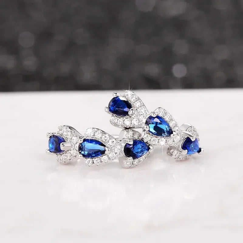 Trendy Blue Cubic Zirconia Hoop Earrings for Women Wedding Party Accessories