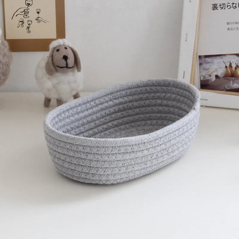 Cotton Rope Woven Storage Baskets - Organize Box for Keys, Cosmetics, Sundries
