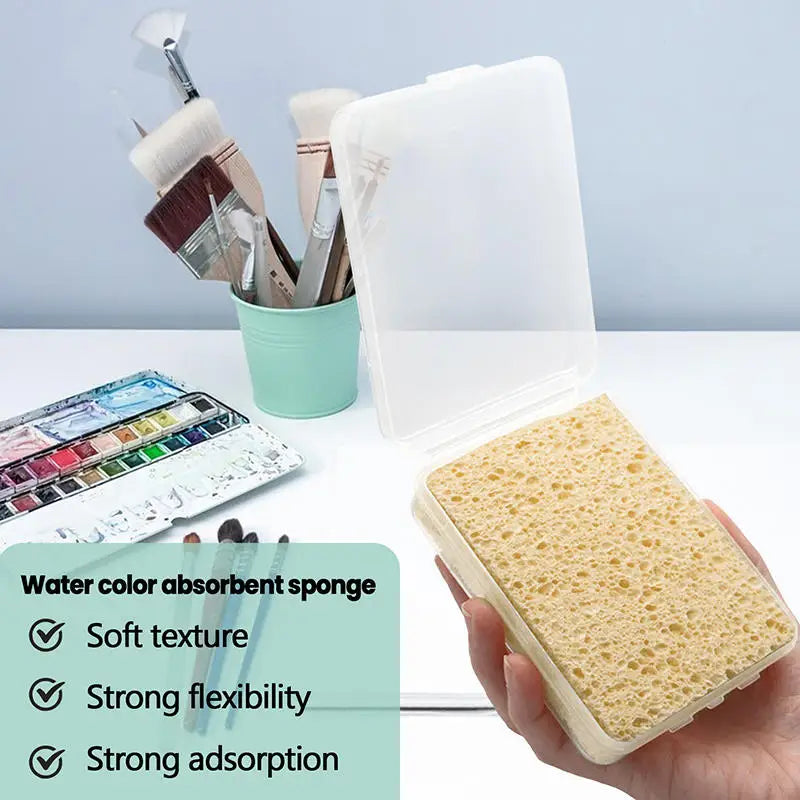 Water Absorbing Art Sponge Set for Painting & Cleaning - Reusable Cotton Watercolor Brushes