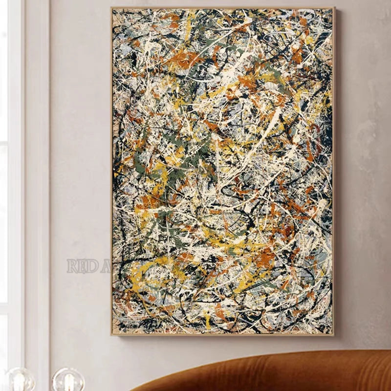 Abstract Pollock Style Hand-Painted Canvas Wall Art Large Bedroom Decor Unframed