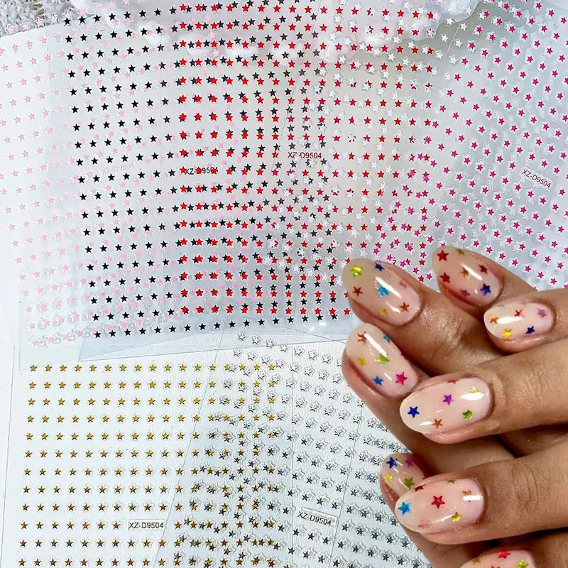 Colorful 3D Y2K Star Nail Stickers Set - Self-Adhesive Luxury Manicure Decals