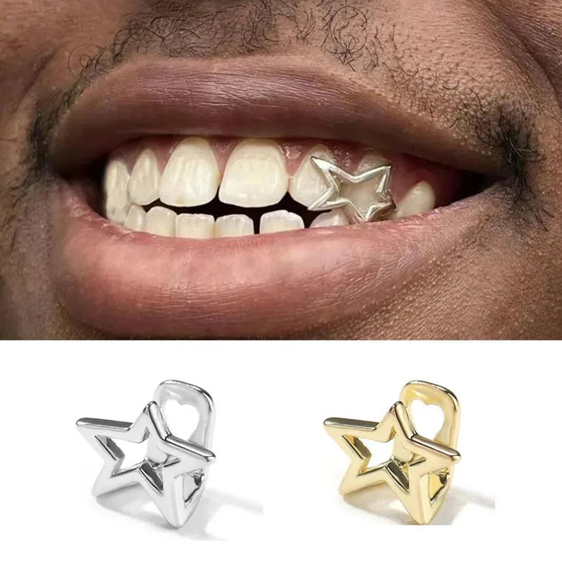 Halloween Irregular Hollow Pentagram Star Teeth Grillz Hip Hop Jewelry for Men Women