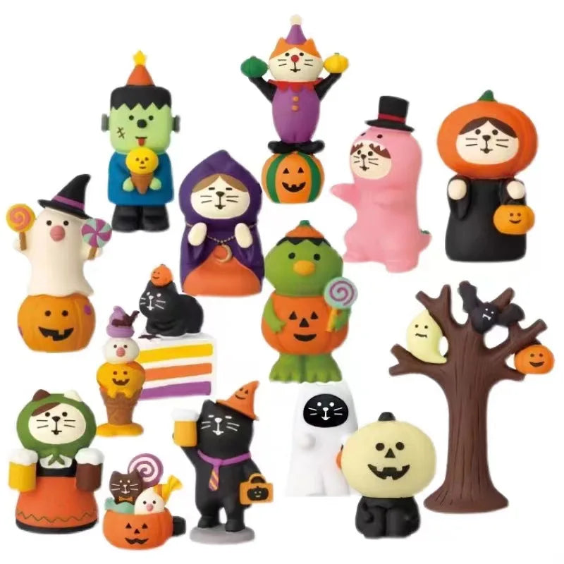 Miniature Halloween Pumpkin Cat Scene Props Resin Decoration for Creative Play