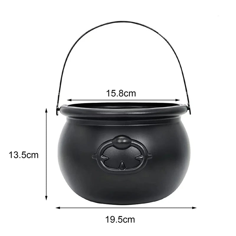 Halloween Candy Bowl Decorations Black Plastic Cauldron with Iron Rack for Parties