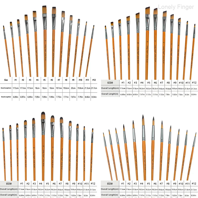 Set of 12 or 48 Paint Brushes - Acrylic, Watercolor, Gouache & Craft Brushes