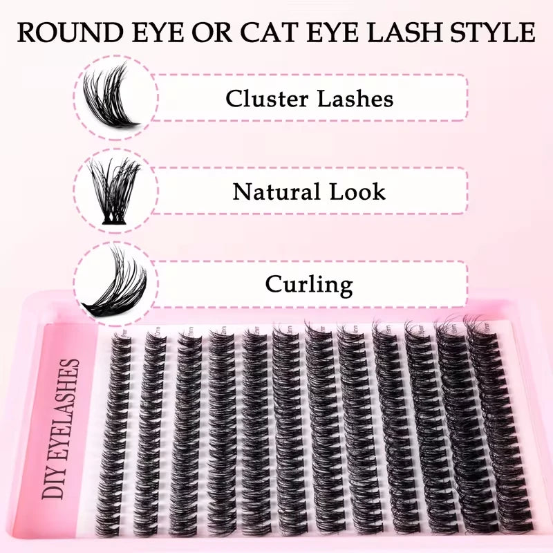 Cluster Lash Extensions 240pcs 40D Mixed Length Reusable Natural Look False Eyelashes