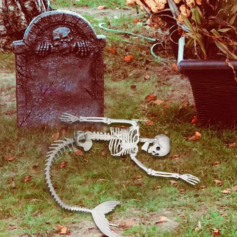 Halloween Mermaid Skeleton Decoration - 80cm Plastic Fish Skeleton for Haunted House & Yard Scene