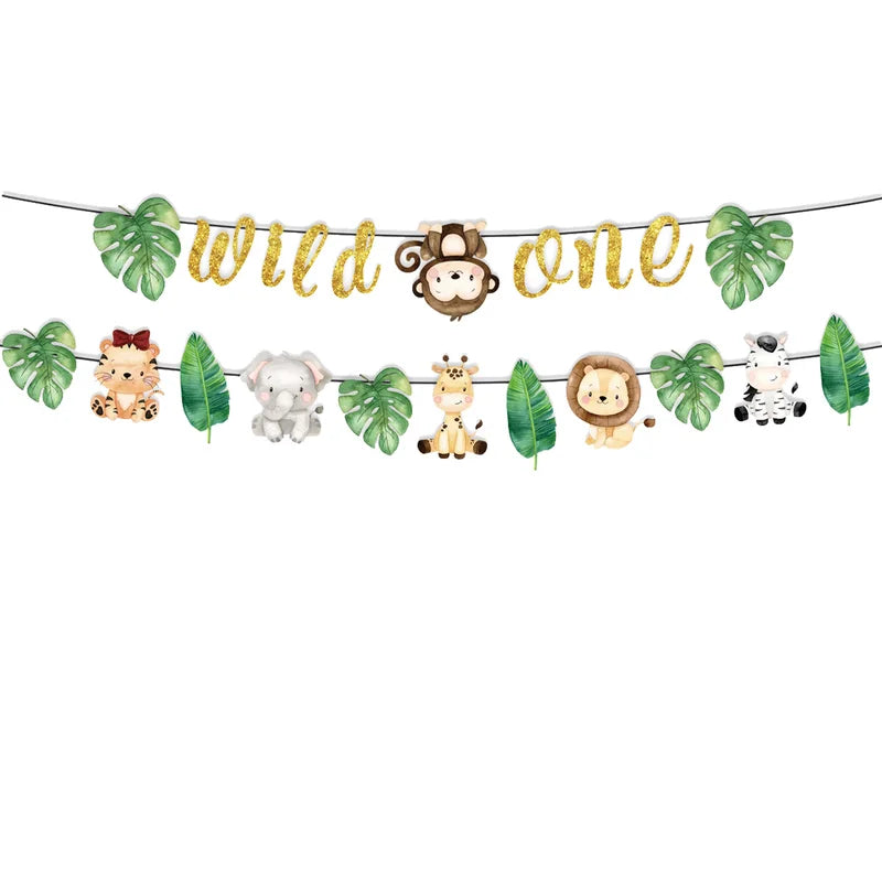Jungle Party Banner Garland with Hanging Swirls Jungle Animals Safari Decor