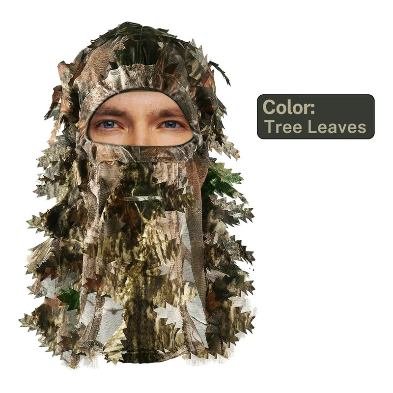 3D Leafy Ghillie Camouflage Hat & Face Mask Set - Hunting & Halloween Gear