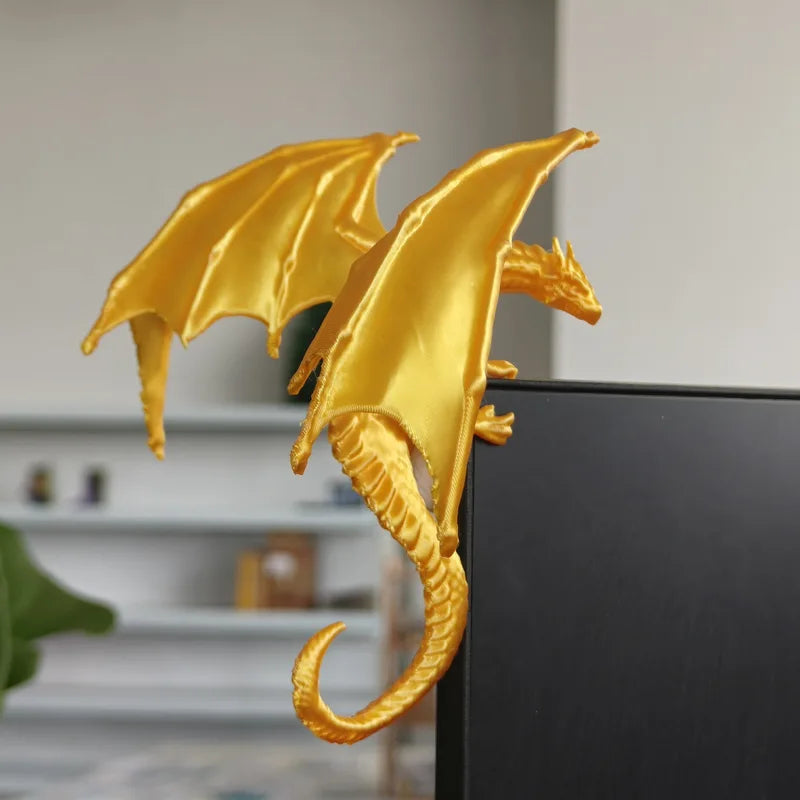 3D Printed Fantasy Dragon Monitor Edge Figurine Desk Decor Gift