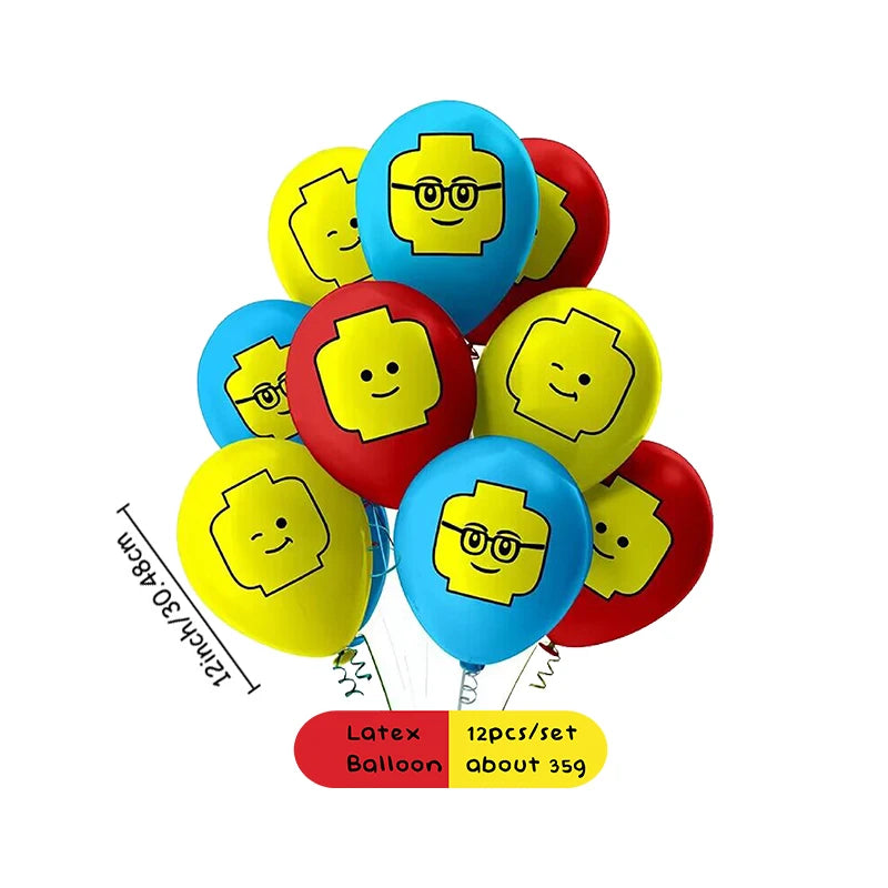 12 Inch Latex Building Block Theme Balloons for Party Decoration - Set of 12