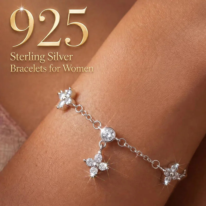 925 Sterling Silver Dainty Bracelet with CZ Stones, 14K Gold Plated Waterproof Chain for Women