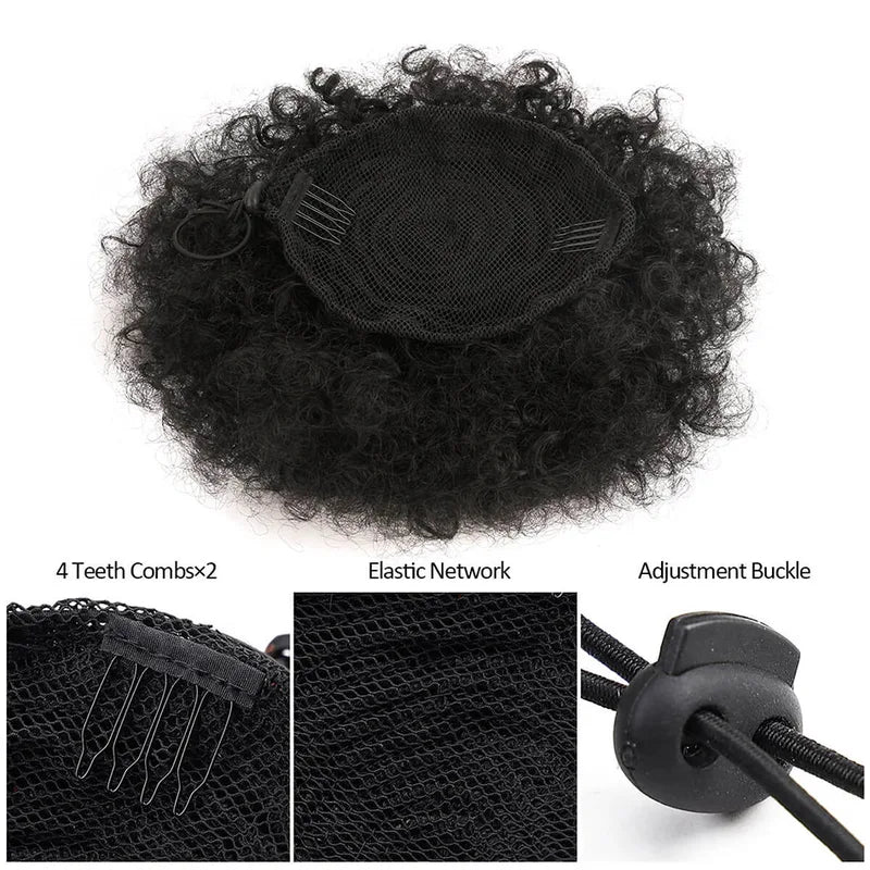 Drawstring Ponytail Hair Extension Synthetic Curly Kinky Hairpiece - Black & Brown