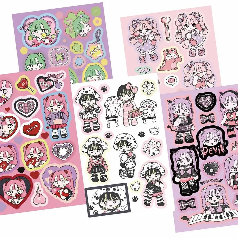 Kids Cartoon Girl Stickers Set - 3 Korean Flat Q-Version Character Decals for DIY Crafts