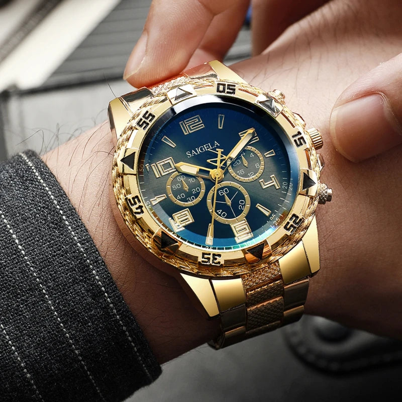 Men's Fashion Quartz Watch Set 4pcs Steel Band Arabic Dial Waterproof
