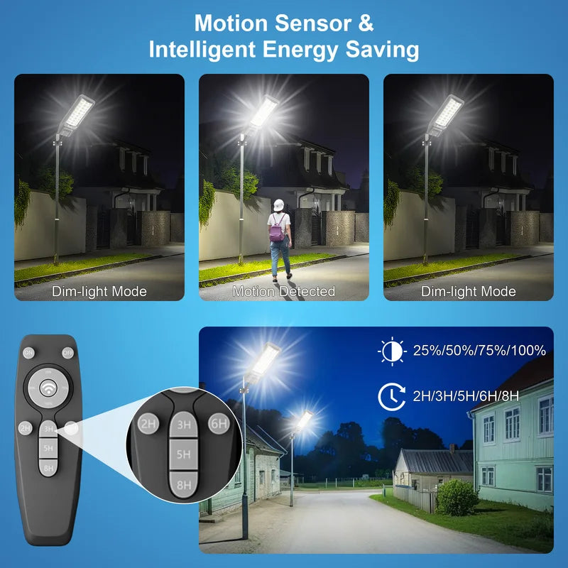 8000W Outdoor Waterproof Solar Light with Motion Sensor Remote Timer Bright Mode