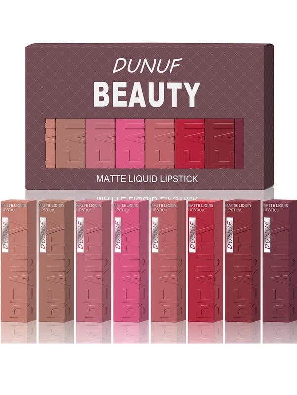 8Pcs Nude Brown Matte Liquid Lipstick Set - Long-Lasting Non-Fade Lip Gloss
