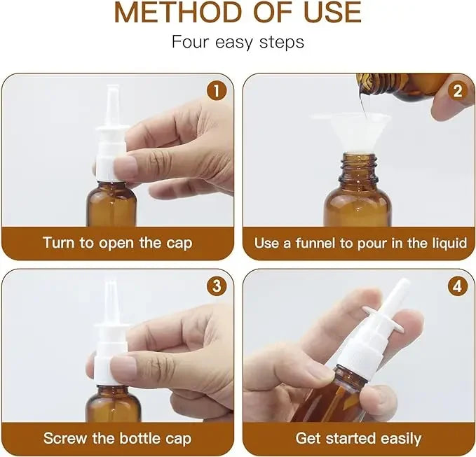 Refillable Amber Glass Nasal Spray Bottles - Light-Protection, Multiple Sizes