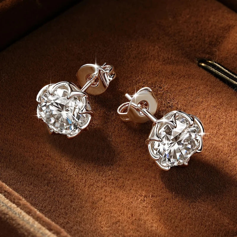 Moissanite Stud Earrings 0.1-2CT Round Cut Jewelry for Men Women