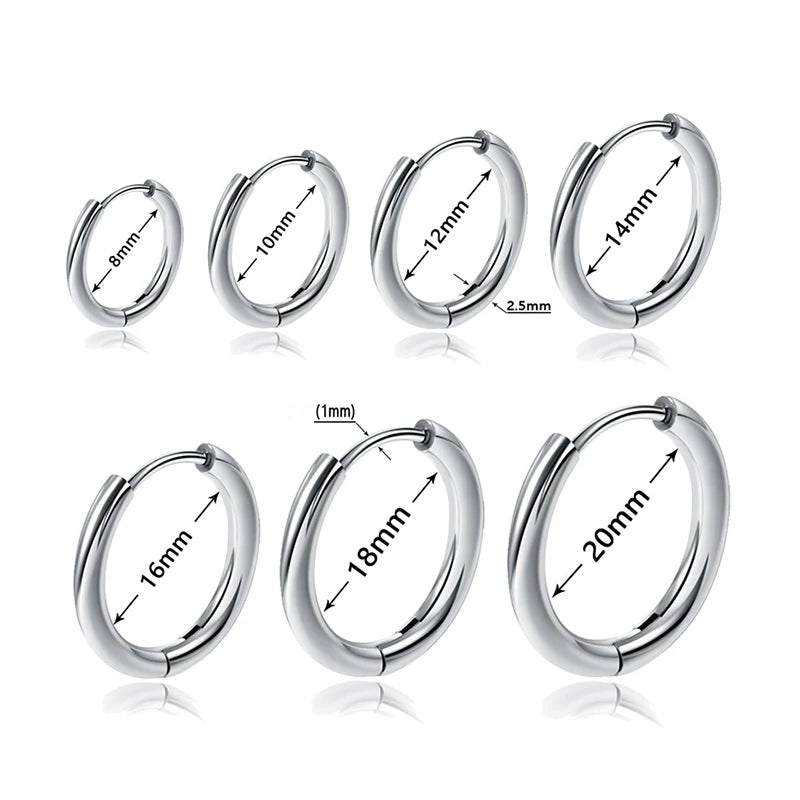 Stainless Steel Hoop Earrings for Women - 2.5mm Thick Classic Huggie Jewelry