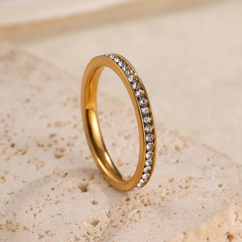 Stackable Zircon Ring Set for Women - Stainless Steel Jewelry Gifts