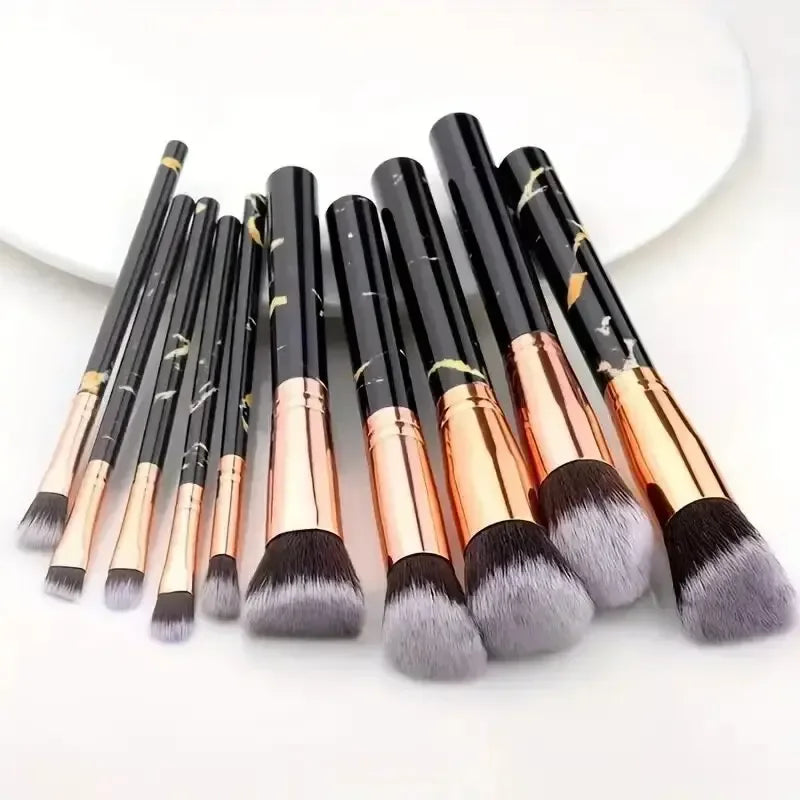10 Pcs Makeup Brush Set - Synthetic Kabuki Foundation Blenders Face Powder Blush Concealer Eye Shadow Tools