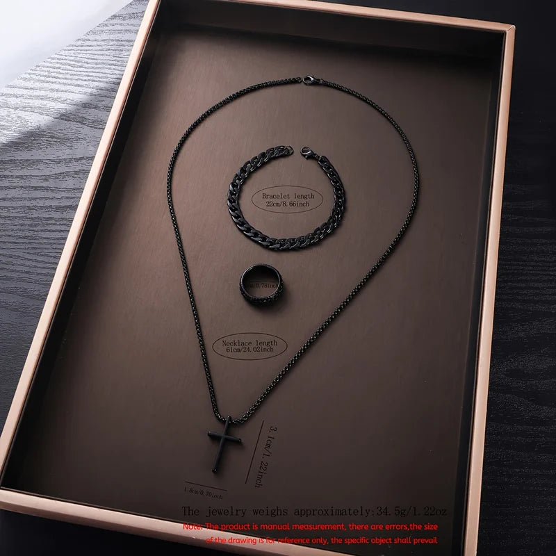 Men's Accessory Gift Box Set with Digital Watch Vintage Necklace Bracelet Ring